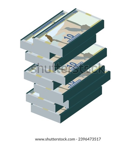 Bolivian Boliviano Vector Illustration. Bolivia money set bundle banknotes. Paper money 10 BOB. Flat style. Isolated on white background. Simple minimal design.