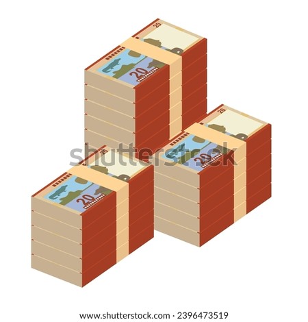 Bolivian Boliviano Vector Illustration. Bolivia money set bundle banknotes. Paper money 20 BOB. Flat style. Isolated on white background. Simple minimal design.