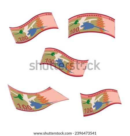 Bolivian Boliviano Vector Illustration. Bolivia money set bundle banknotes. Falling, flying money 100 BOB. Flat style. Isolated on white background. Simple minimal design.