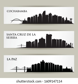 Bolivian cities skylines - La Paz, Santa Cruz De La Sierra, Cochabamba - isolated vector illustration