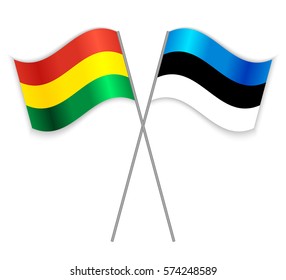 Bolivian and Estonian crossed flags. Bolivia combined with Estonia isolated on white. Language learning, international business or travel concept.