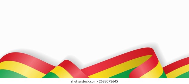 Bolivian flag stylized wavy ribbon abstract background layout. Vector illustration.