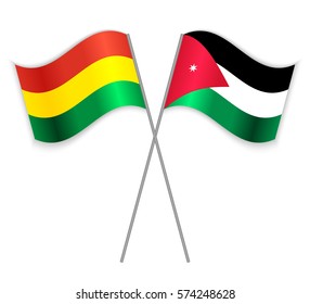 Bolivian and Jordanian crossed flags. Bolivia combined with Jordan isolated on white. Language learning, international business or travel concept.