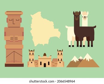 bolivian map and statue icons