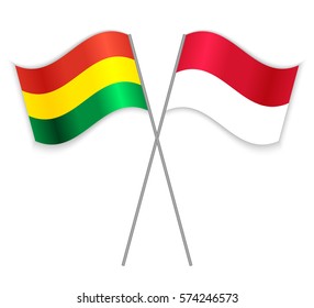 Bolivian and Monegasque crossed flags. Bolivia combined with Monaco isolated on white. Language learning, international business or travel concept.