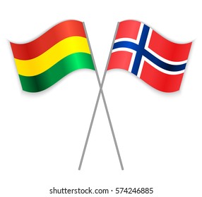 Bolivian and Norwegian crossed flags. Bolivia combined with Norway isolated on white. Language learning, international business or travel concept.