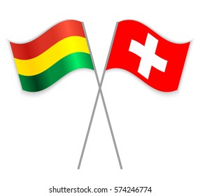 Bolivian and Swiss crossed flags. Bolivia combined with Switzerland isolated on white. Language learning, international business or travel concept.