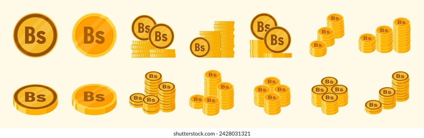 Boliviano and Venezuelan Bolivar Coin Icon Set