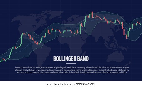 bollinger band indicator for stock market trading with candle stick and modern flat style