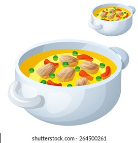 Bollion with meat and vegetables isolated on white background. Detailed Vector Icon. Series of food and drink and ingredients for cooking.