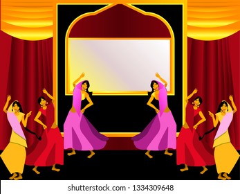 Bollywood- Hindi cinema.Cinema girls color background.Vector for design flyer, invitation, card, poster.