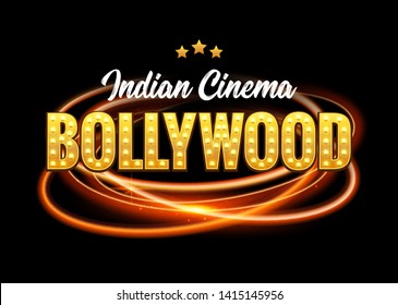 Bollywood Indian Cinema Film Banner. Indian Cinema Bollywood Logo Sign Design Glowing Element.