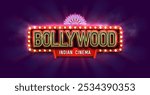 Bollywood indian cinema. Movie banner or poster with retro billboard. Vector illustration.