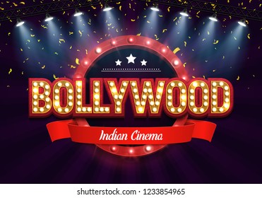Bollywood indian cinema. Movie banner or poster in retro style. Vector illustration.