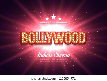 Bollywood indian cinema. Movie banner or poster in retro style. Vector illustration.