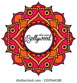 Bollywood indian cinema. Movie banner, logotype, film poster in retro style with  mandala. Lettering vector illustration EPS10.