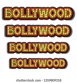 Bollywood indian cinema. Movie banner, logotype, film poster in retro style with spotlights. Lettering vector illustration EPS10.