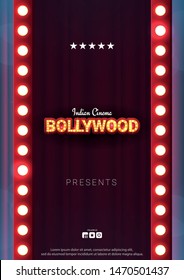 Bollywood Indian Cinema. Movie Banner Or Poster In Retro Style With Theatre Curtain