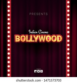 Bollywood Indian Cinema. Movie Banner Or Poster In Retro Style With Theatre Curtain