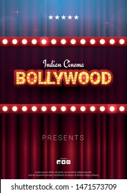 Bollywood Indian Cinema. Movie Banner Or Poster In Retro Style With Theatre Curtain