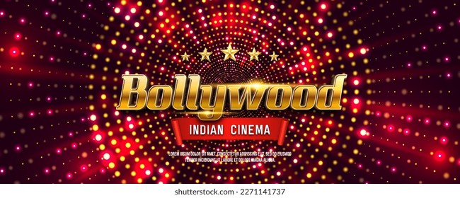 Cine indio de Bollywood. Cartel o afiche de película con fondo brillante. Ilustración vectorial.