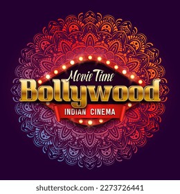 Bollywood indian cinema. Movie banner or poster with ornament. Vector illustration.