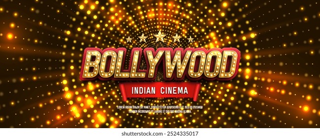 Indisches Bollywood-Kino. Filmbanner oder -plakat mit hellem Hintergrund. Vektorgrafik.