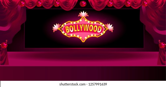 Bollywood, is the Indian Hindi-language film industry, based in the city of Mumbai.Cinematography and theater poster. - Vector