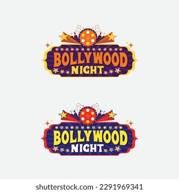 Bollywood Night Party Background, Disco Lights, Retro Vintage Logo Unit, Dance, Event Party Sign, Celebrations