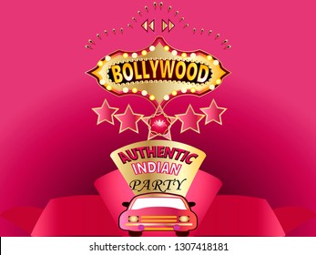  Bollywood night.Bollywood, is the Indian Hindi-language film industry, based in the city of Mumbai.Vector for design flyer,invitation, card, poster.