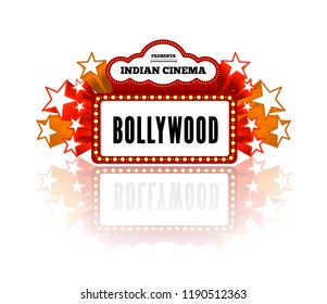 Bollywood is a traditional Indian movie. Vector illustration with marquee lights