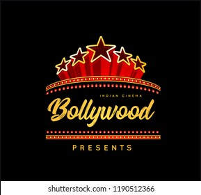 Bollywood is a traditional Indian movie. Vector illustration with marquee lights