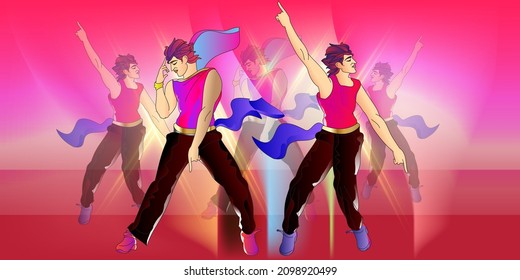 Bollywood-style dancing. Man dancing in Bollywood style. Vector illustration of popular dance move. 