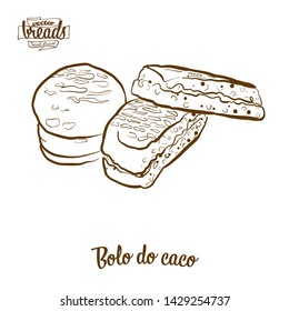 Bolo do caco bread vector drawing. Food sketch of Flatbread, usually known in Portugal, Madeira. Bakery illustration series.