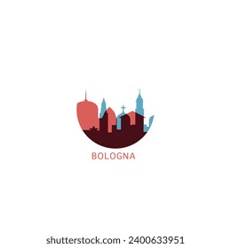 Panorama de ciudad de Bolonia paisaje de la ciudad de la ciudad de la ciudad de la vista vector plano icono de logotipo moderno. Italia, Emilia Romagna, ciudad emblema con monumentos y siluetas de construcción