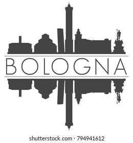 Bologna Emilia-Romagna Italy Europe Skyline Vector Art Mirror Silhouette Emblematic Buildings