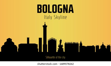 Bologna Italy city silhouette and yellow background. Bologna Italy skyline.