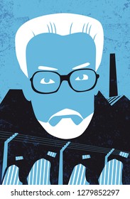 Bologna, Italy, January 2019, Primo Levi Vector Illustration