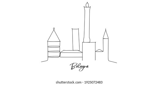 Bologna of Italy landmarks skyline - Continuous one line drawing