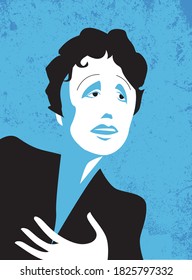 Bologna, Italy, October 2020, Edith Piaf Vector Illustration