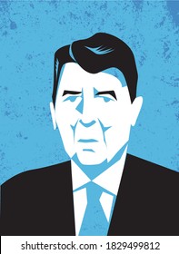 Bologna, Italy, October 2020, Ronald Reagan Vector Portrait