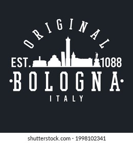 Bolonia, Italia Skyline Original. Una Escuela de Deportes Logotipo y Estilo Universitario. Ciudad vectorial de diseño de ilustración.