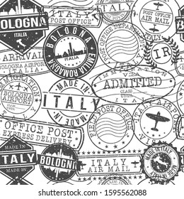 Bologna Italy Stamps Background. City Stamp Vector Art. Postal Passport Travel. Design Set Pattern.