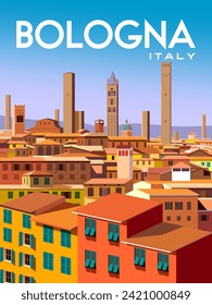 Bologna Italy Travel poster. Handmade drawing vector illustration. 