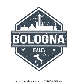 Bologna Italy Travel Stamp Icon Skyline City Design Tourism Seal Vector.