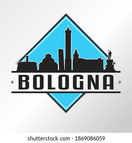 Bologna, Metropolitan City of Bologna, Italy Skyline Logo. Adventure Landscape Design Vector City Illustration.