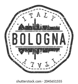 Bolonia, Ciudad Metropolitana de Bolonia, Italia Stamp Skyline Postmark. Pasaporte postal de Silhouette. Icono de vector de redondeo de ciudad. Diseño de rehenes vintage.