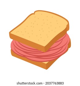 Vector de icono del sándwich de Bolonia. Pan tostado con un ícono de salami aislado en un fondo blanco