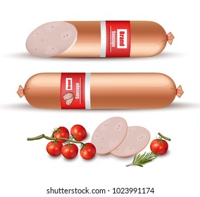 Bologna sausage Vector realistic. Product packaging mock ups