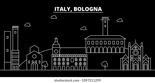 Bologna silhouette skyline. Italy - Bologna vector city, italian linear architecture, buildings. Bologna travel illustration, outline landmarks. Italy flat icons, italian line banner